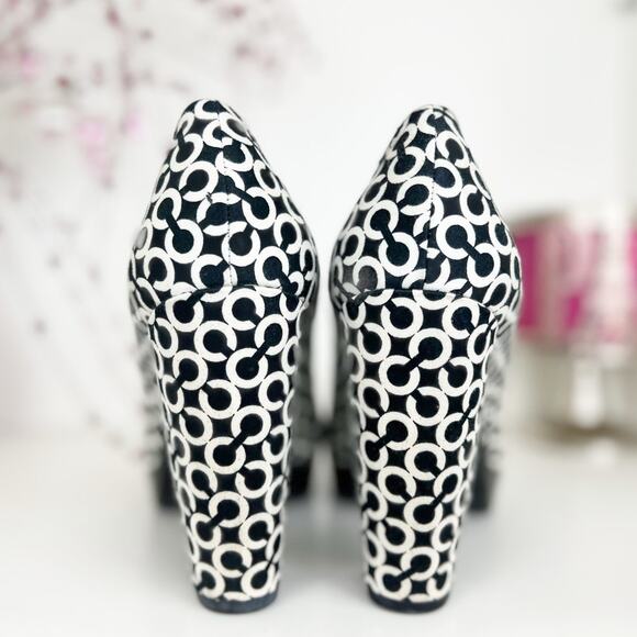 Coach Corey Monogram Signature Peep Toe Platform Heels Pumps Black White Size 8 - Picture 5 of 14